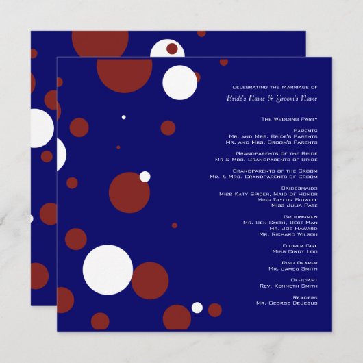 Programme de mariage Pois rouge, blanc, bleu (Devant / Derrière)