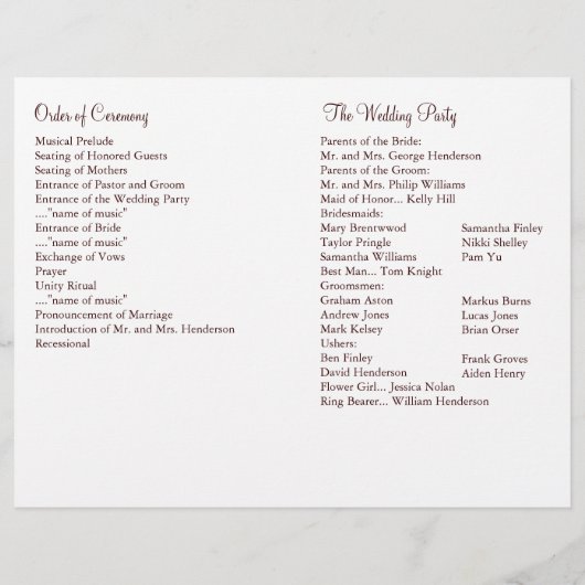 Programme de mariage pour baisers papillons (Dos)