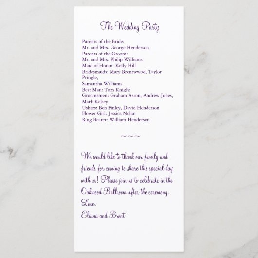 Programme de mariage pour baisers papillons (orang (Dos)