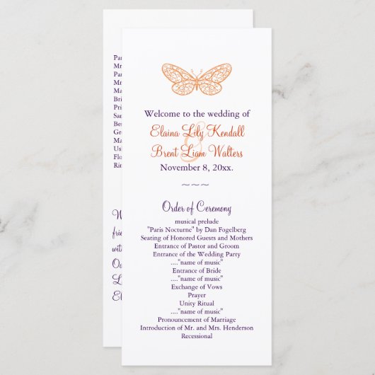 Programme de mariage pour baisers papillons (orang (Devant / Derrière)