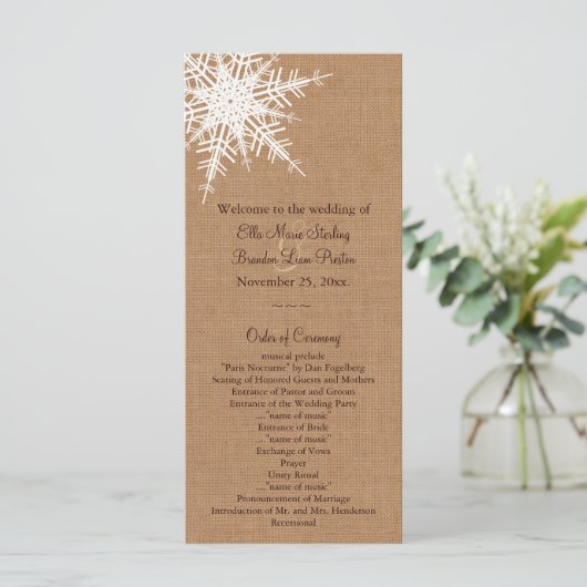 Programme de mariage pour burlap d'hiver (Debout devant)