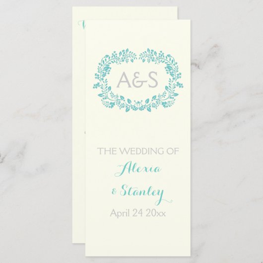 Programme de mariage pour cadre de feuillage bleu (Devant / Derrière)