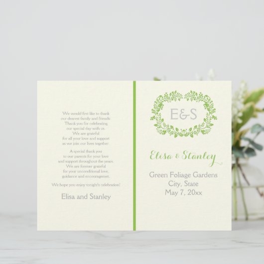 Programme de mariage pour cadre feuillage vert pri (Debout devant)