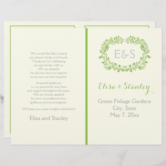 Programme de mariage pour cadre feuillage vert pri (Devant / Derrière)