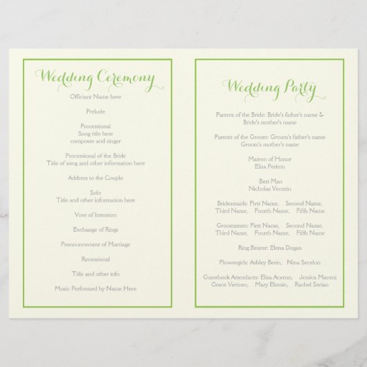 Programme de mariage pour cadre feuillage vert pri (Dos)