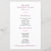 Programme de mariage pour Imaginaires roses (Dos)