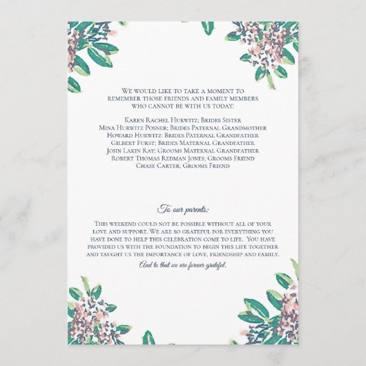 Programme de mariage pour Julia et Andrew (Dos)