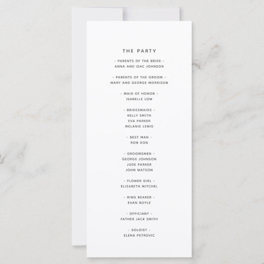 Programme de mariage pour la calligraphie bleue de (Dos)