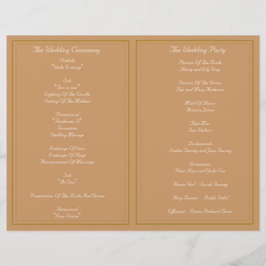 Programme de mariage pour la célébration de l'arbr (Dos)