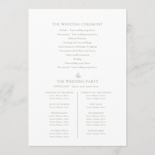 Programme de mariage pour la fleur blanche verte d (Dos)