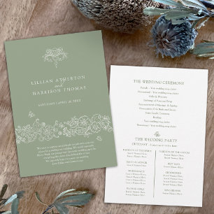 Programme de mariage pour la fleur blanche verte d