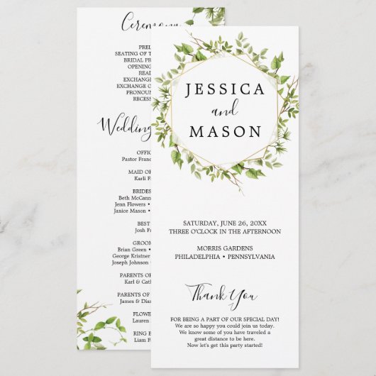 Programme de mariage pour la verdure des bois (Devant / Derrière)