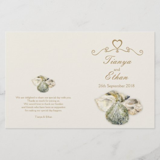 Programme de mariage pour l'aquarelle des coquille (Devant)