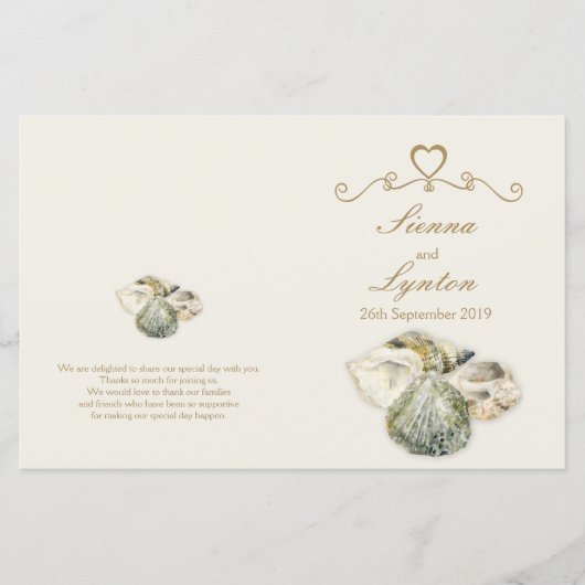 Programme de mariage pour l'aquarelle des coquille (Devant)