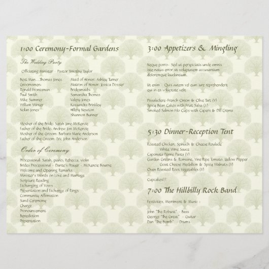 Programme de mariage pour le chêne d'olive (Dos)