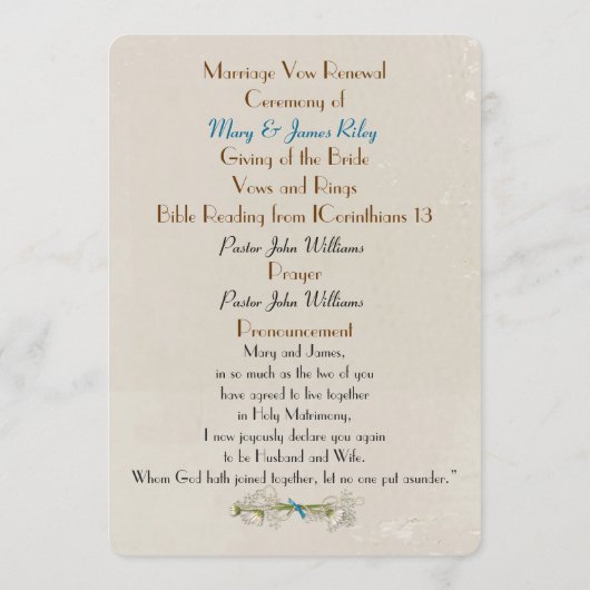 Programme de mariage pour le renouvellement de la  (Dos)