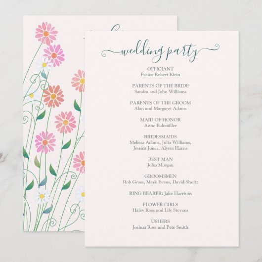 Programme de mariage pour les dîners de pays migno (Devant / Derrière)