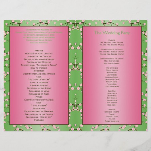 Programme de mariage pour les fleurs de cerises ro (Dos)