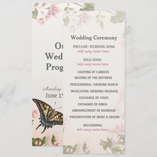 Programme de mariage pour les papillons (Devant / Derrière)