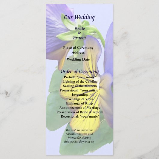 Programme de mariage pour les petits volets jaunes (Devant)