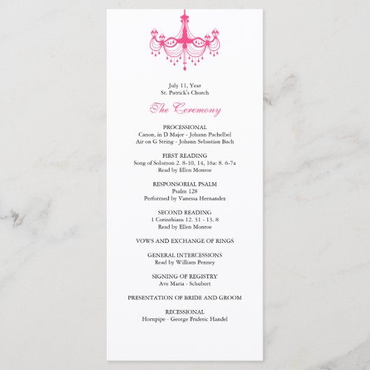 Programme de mariage pour lustre rose et noir (Devant)