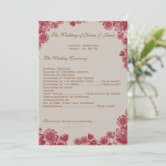 Programme de mariage pour marguerites rouges et be (Debout devant)