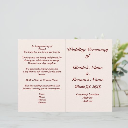 Programme de mariage pour mariées et mariées perso (Debout devant)