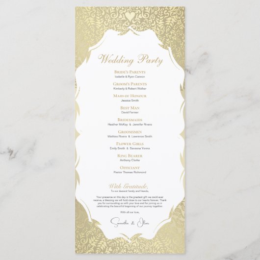 Programme de mariage pour monogramme or élégant (Dos)