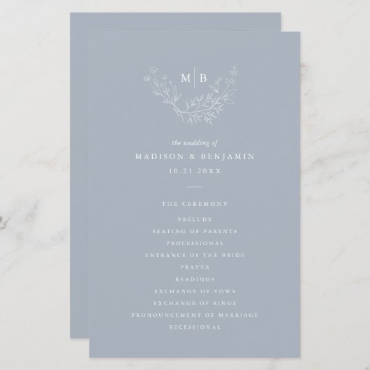Programme de mariage pour monogrammes officiels bl (Devant / Derrière)