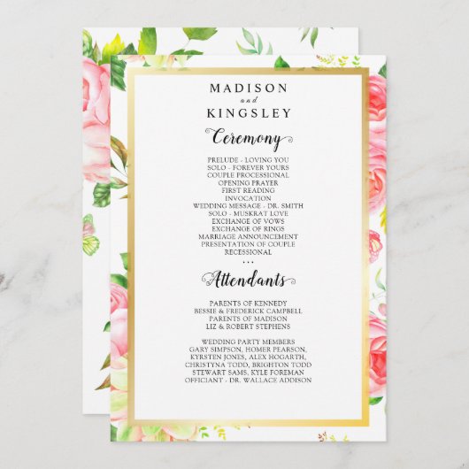 Programme de mariage pour papillon rose du printem (Devant / Derrière)