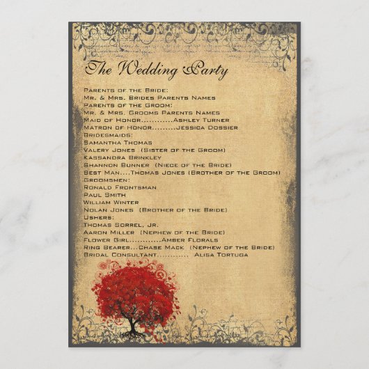 Programme de mariage pour parchemin brûlé de feuil (Dos)