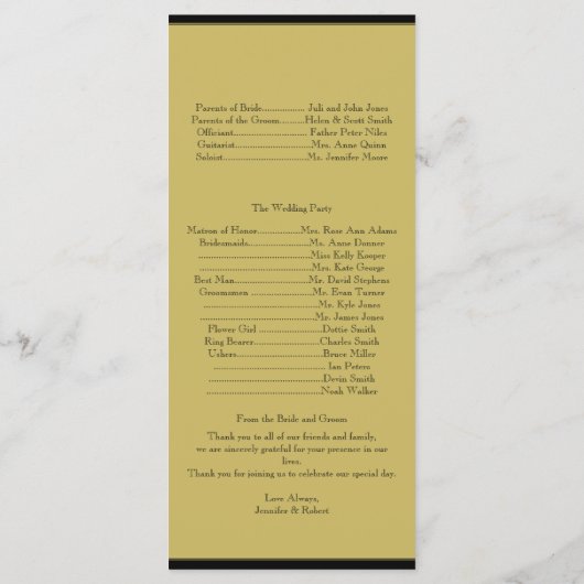 Programme de mariage pour piano noir et or (Dos)