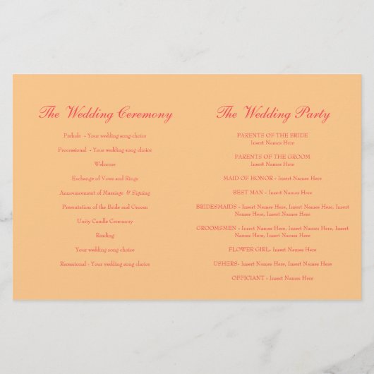 Programme de mariage pour rose de thé jaune orange (Dos)