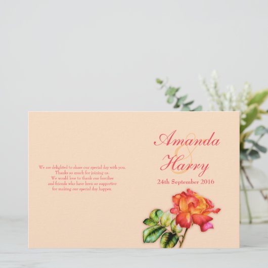 Programme de mariage pour rose de thé jaune orange (Debout devant)