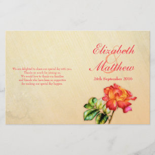 Programme de mariage pour rose de thé jaune orange