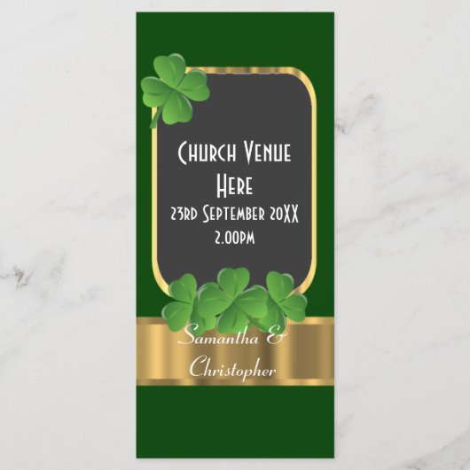 Programme de mariage pour shamrocks irlandais vert (Devant)