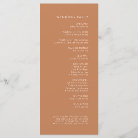 Programme de mariage pour sucre brun rétro élégant (Dos)