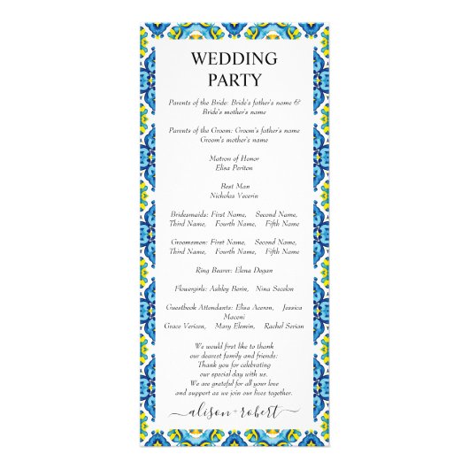 Programme de mariage pour tuiles et citrons médite (Dos)