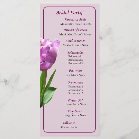 Programme de mariage pour tulipes roses (Dos)