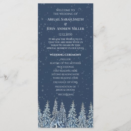 Programme de mariage pour une forêt hivernale rust (Devant)