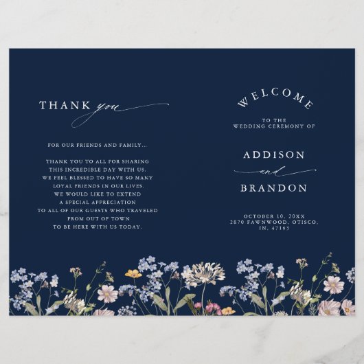Programme de mariage Prairie fleurie printanière N (Devant)