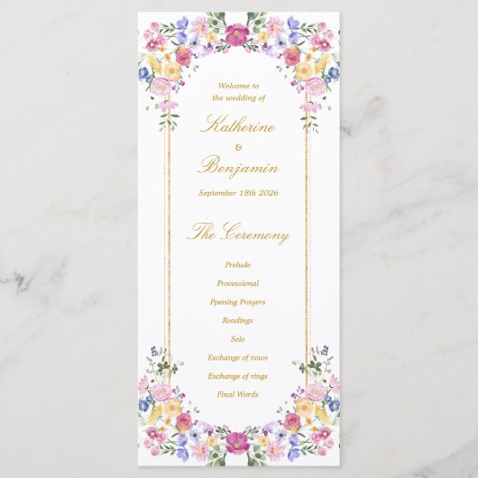 Programme de mariage printanier au jardin floral é (Devant)