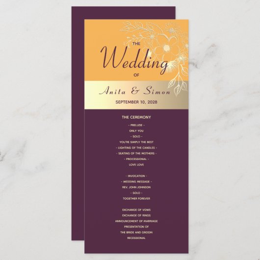 Programme de mariage prune violet (Devant / Derrière)