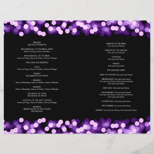 Programme de mariage Purple Hollywood Glam (Dos)