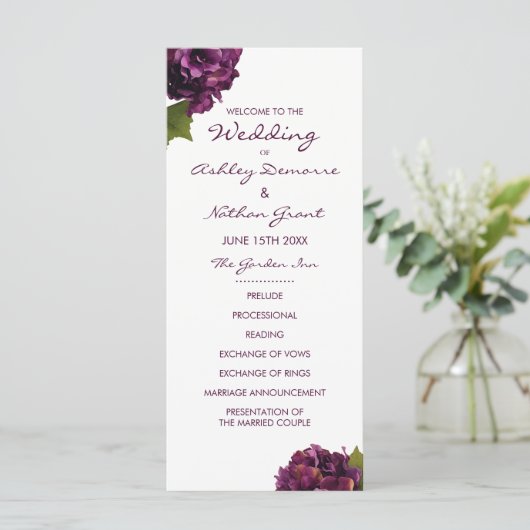 Programme de mariage Purple Hydrangea (Debout devant)
