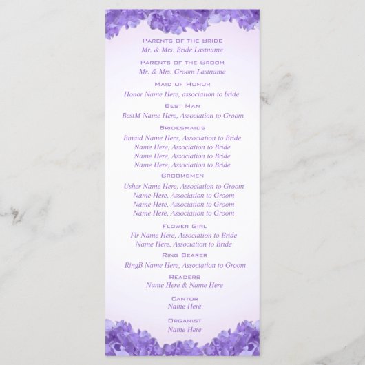 Programme de mariage Purple Hydrangeas (Dos)