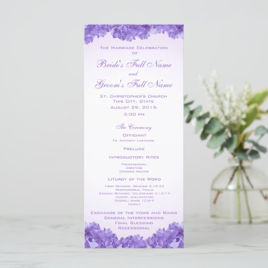Programme de mariage Purple Hydrangeas (Debout devant)