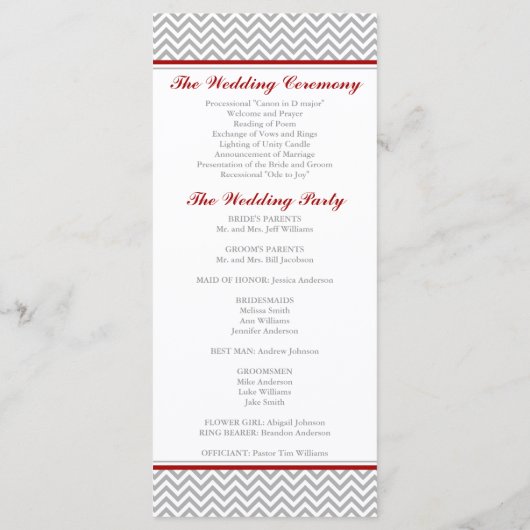 Programme de mariage Red et Grey Chevron (Dos)