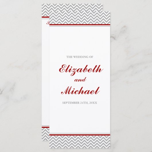 Programme de mariage Red et Grey Chevron (Devant / Derrière)