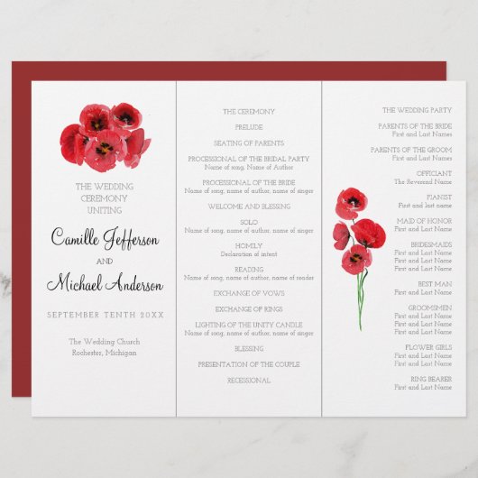Programme de mariage Red poppies (Devant / Derrière)